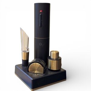 RBT Electric Wine Opener 5-Piece Set Black & Gold Rechargeable Corkscrew NIB
